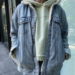 Blue Denim Jacket with White Furry Inside - Small